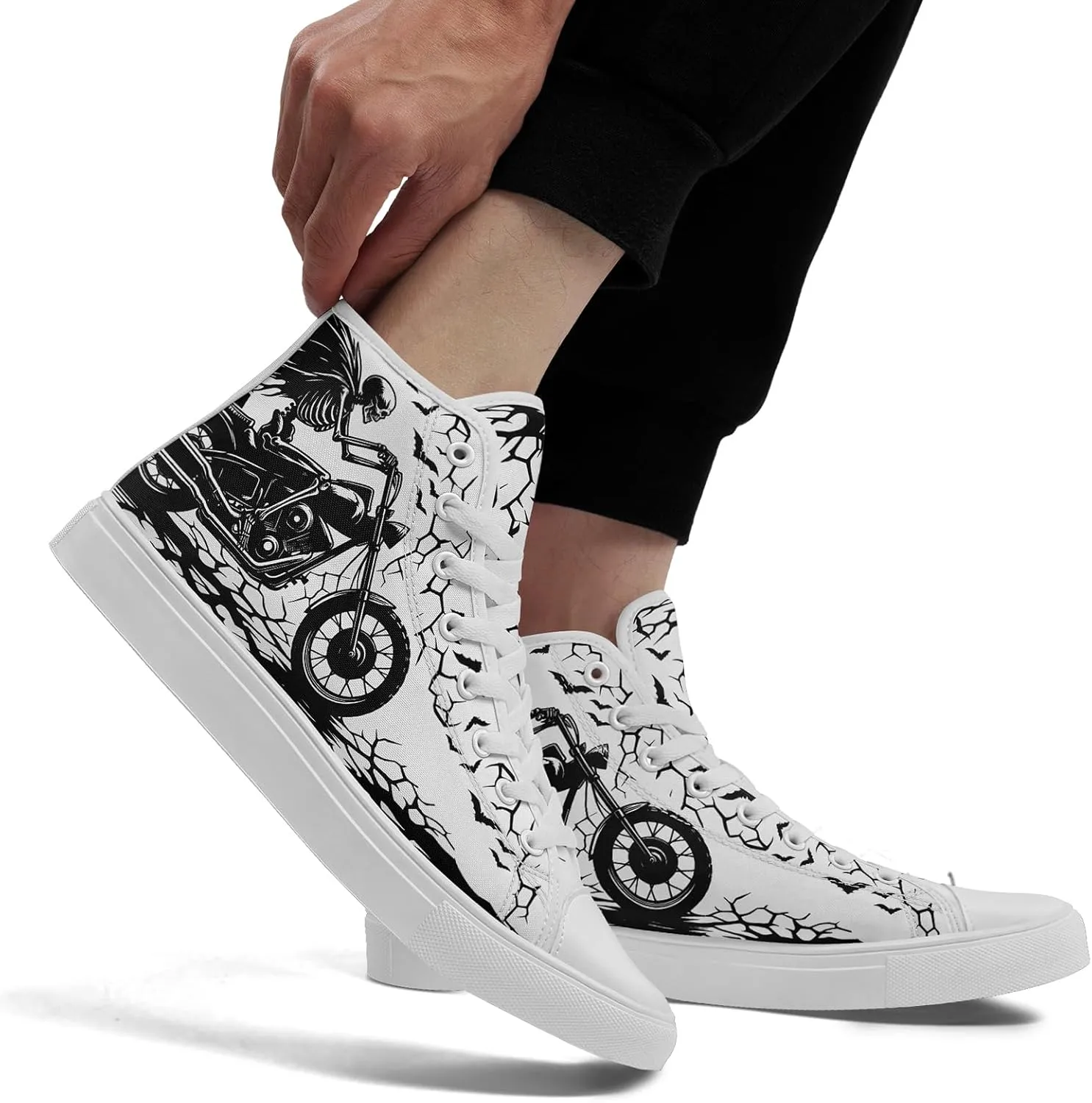 Unisex Skull Shoes High Tops Canvas Sneaker Classic Lace Up Fashion Shoes Casual Flat Walking Shoes