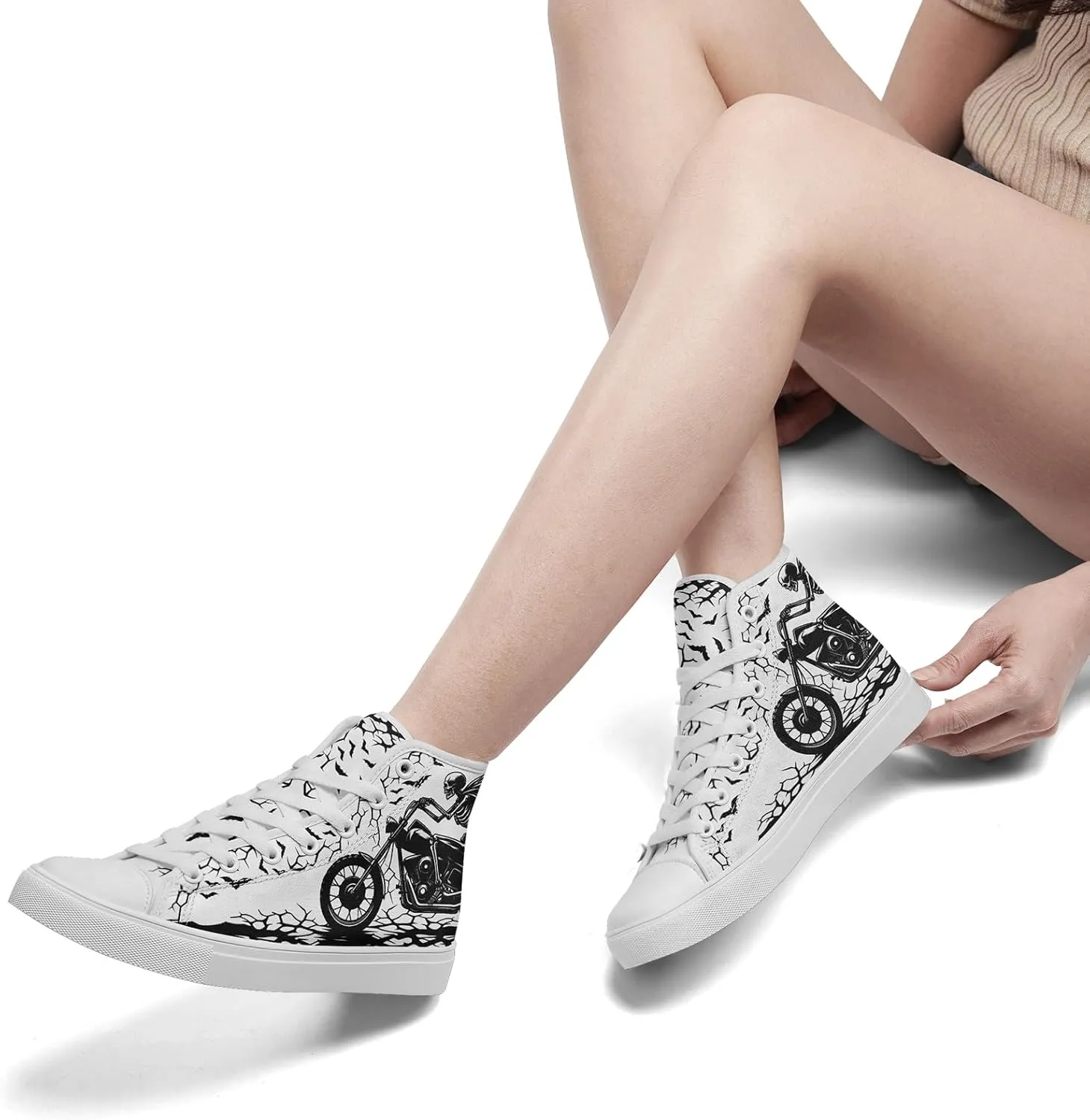 Unisex Skull Shoes High Tops Canvas Sneaker Classic Lace Up Fashion Shoes Casual Flat Walking Shoes
