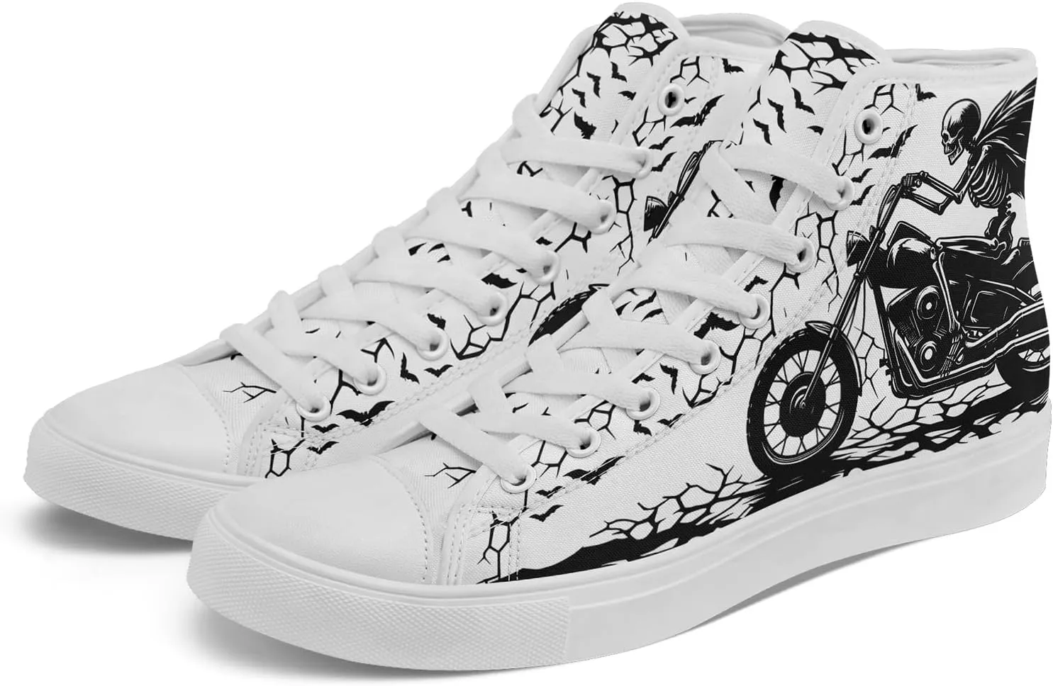 Unisex Skull Shoes High Tops Canvas Sneaker Classic Lace Up Fashion Shoes Casual Flat Walking Shoes