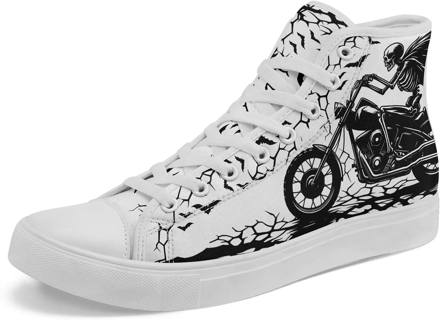 Unisex Skull Shoes High Tops Canvas Sneaker Classic Lace Up Fashion Shoes Casual Flat Walking Shoes