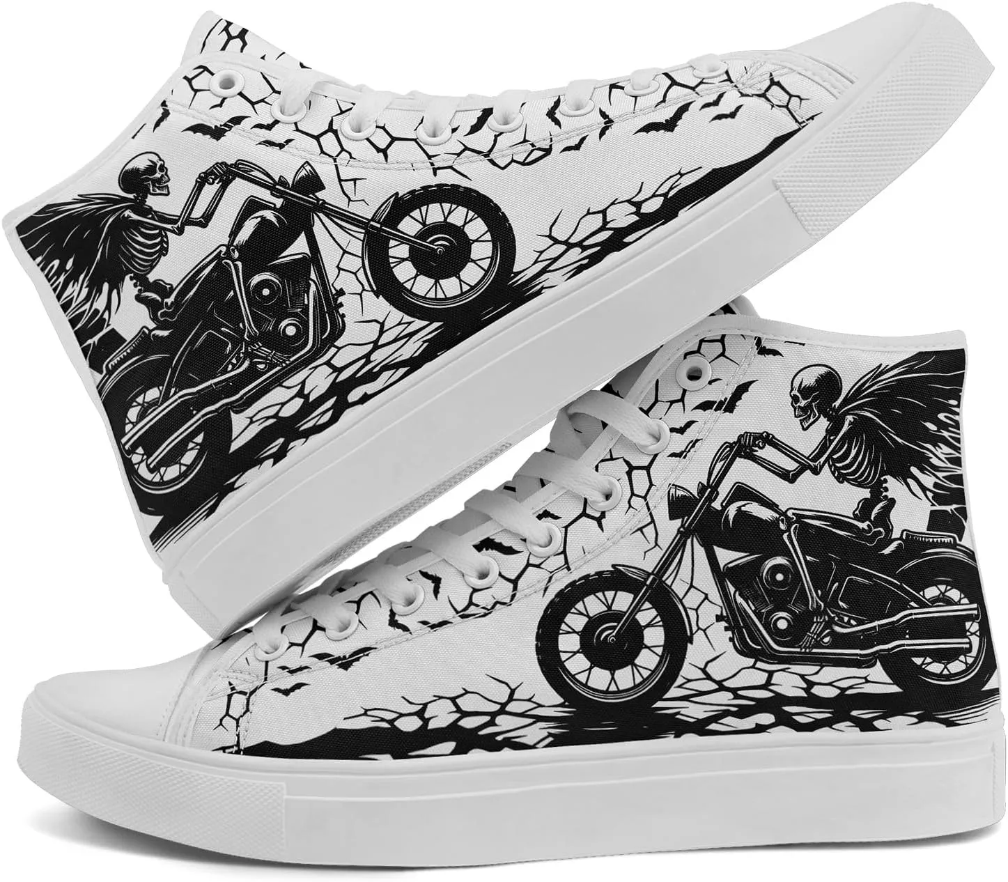 Unisex Skull Shoes High Tops Canvas Sneaker Classic Lace Up Fashion Shoes Casual Flat Walking Shoes