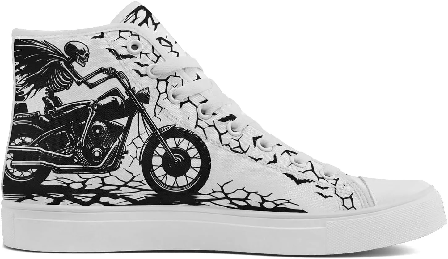 Unisex Skull Shoes High Tops Canvas Sneaker Classic Lace Up Fashion Shoes Casual Flat Walking Shoes