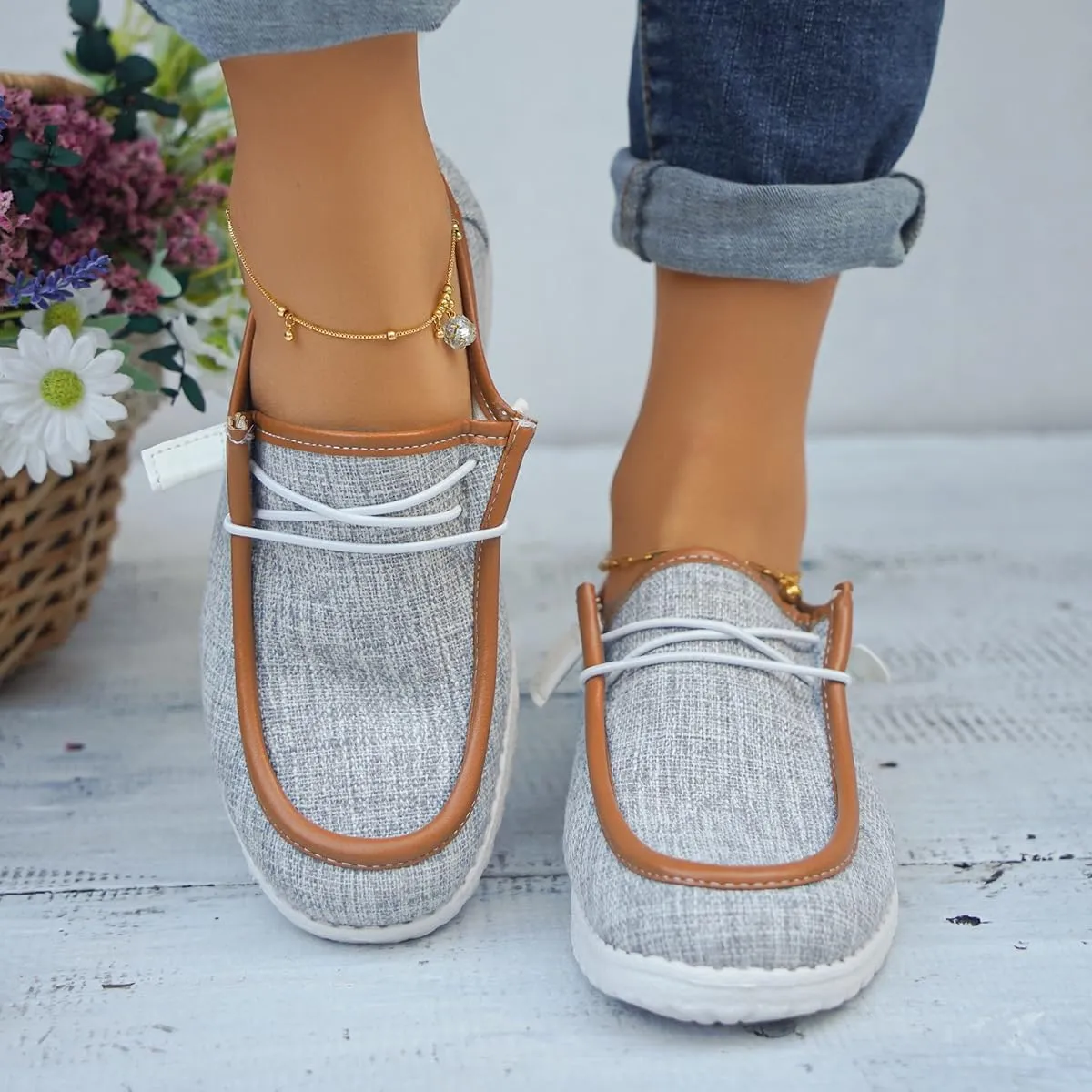 Unisex Slip-on Plaid Canvas Loafers for Women Men Low Top Outdoor Flat Walking Shoes Drving Shoes Sneakers| Comfortable & Light-Weight