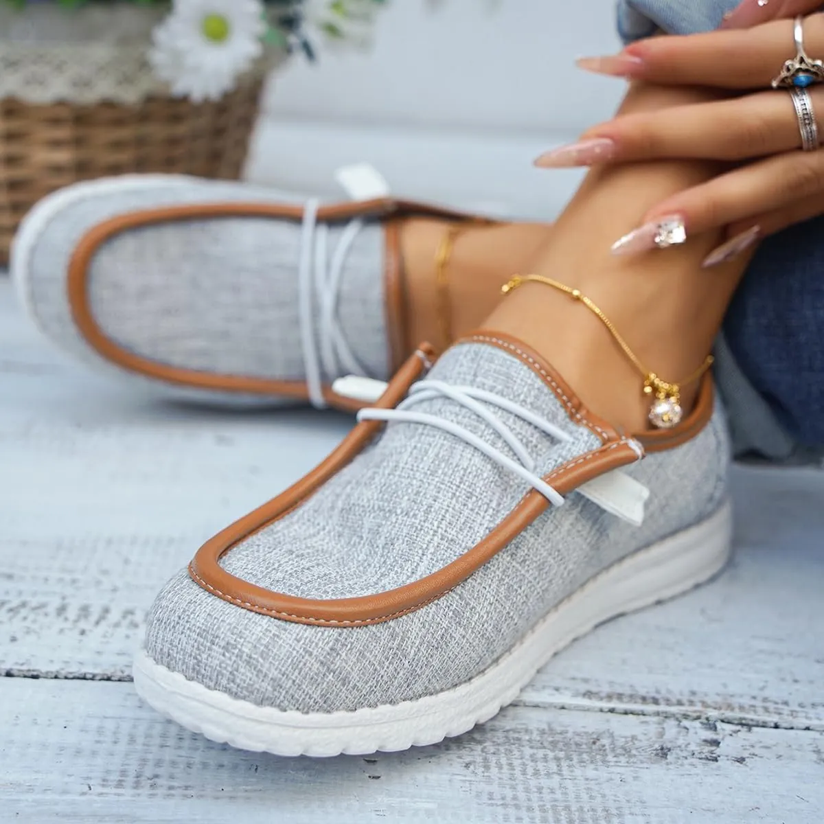 Unisex Slip-on Plaid Canvas Loafers for Women Men Low Top Outdoor Flat Walking Shoes Drving Shoes Sneakers| Comfortable & Light-Weight