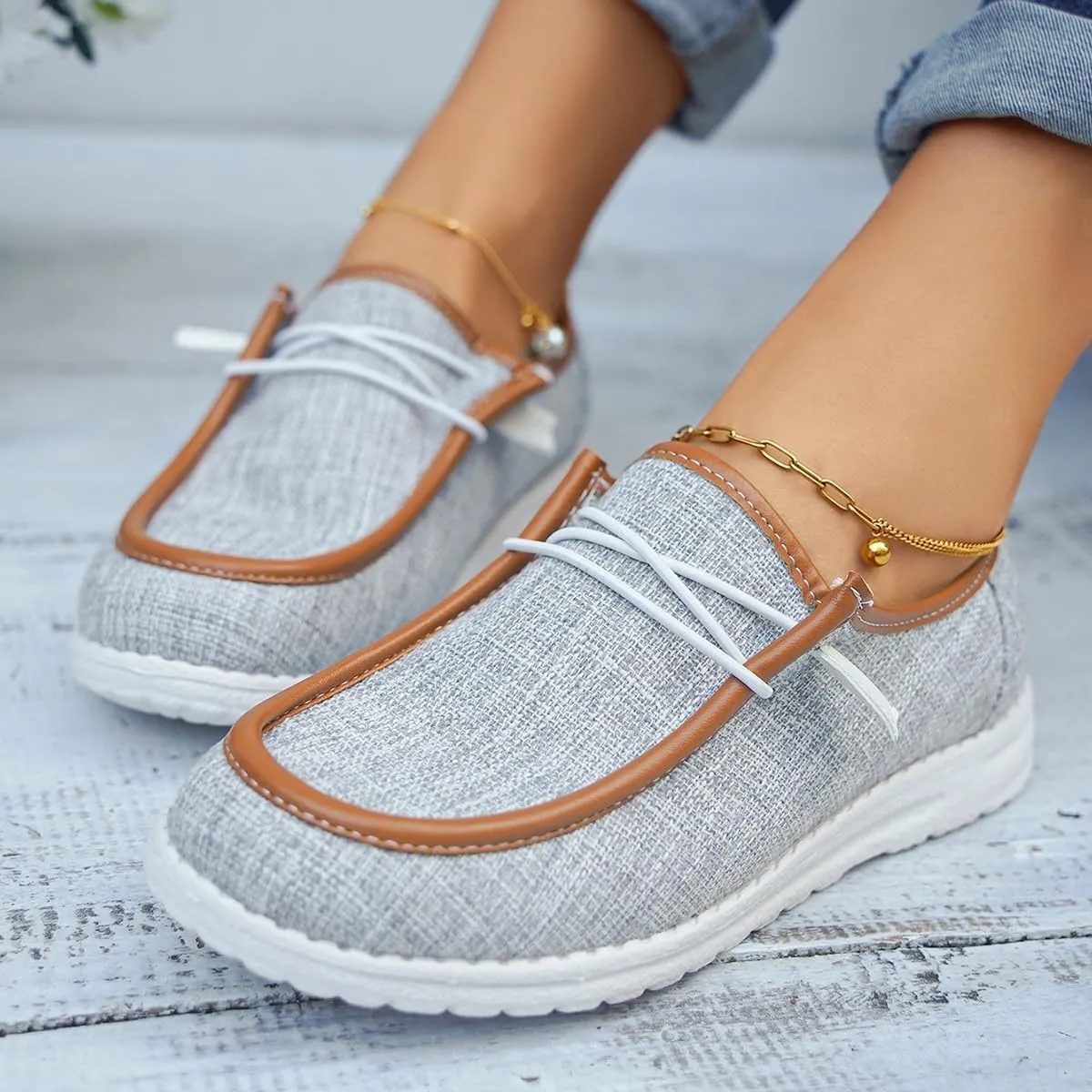 Unisex Slip-on Plaid Canvas Loafers for Women Men Low Top Outdoor Flat Walking Shoes Drving Shoes Sneakers| Comfortable & Light-Weight
