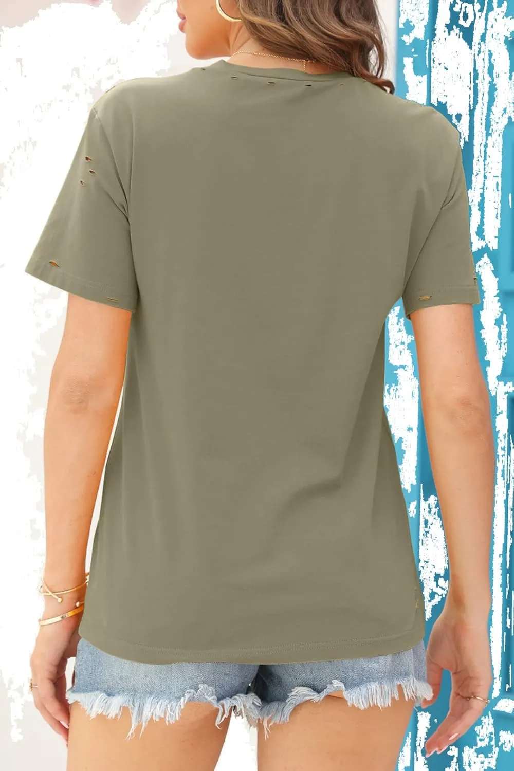 Veatzaer Summer Cotton Graphic Shirts Womens Short Sleeve Crewneck Tees Skull Distressed T Shirt Loose Casual Tops S-XXL