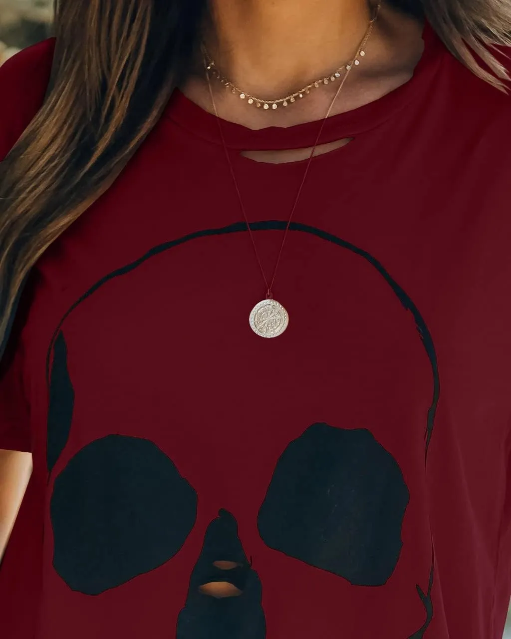 Veatzaer Summer Cotton Graphic Shirts Womens Short Sleeve Crewneck Tees Skull Distressed T Shirt Loose Casual Tops S-XXL