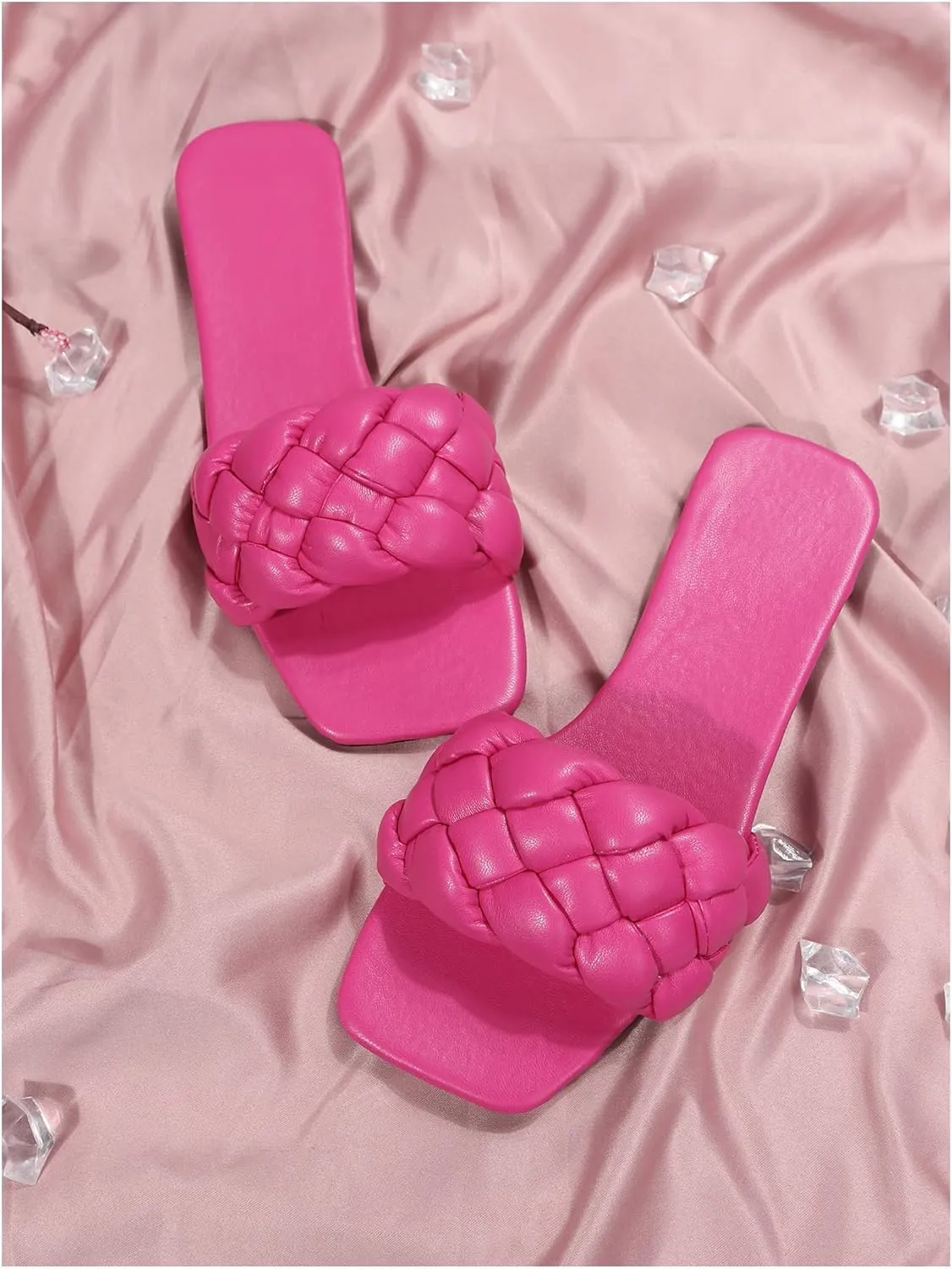 Verdusa Women's Braided Sandals Square Open Toe Slides Sandals Summer Shoes