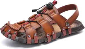 Veslexth Men's Cool Fisherman Sandals Summer Leather Outdoor Comfortable Slippers Casual Beach Swimming Shoes