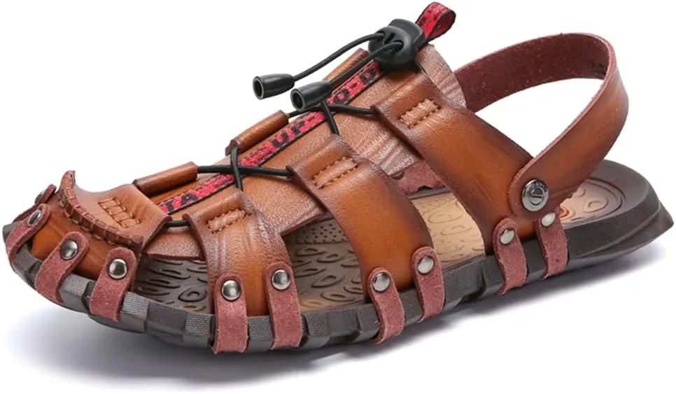 Veslexth Men's Cool Fisherman Sandals Summer Leather Outdoor Comfortable Slippers Casual Beach Swimming Shoes