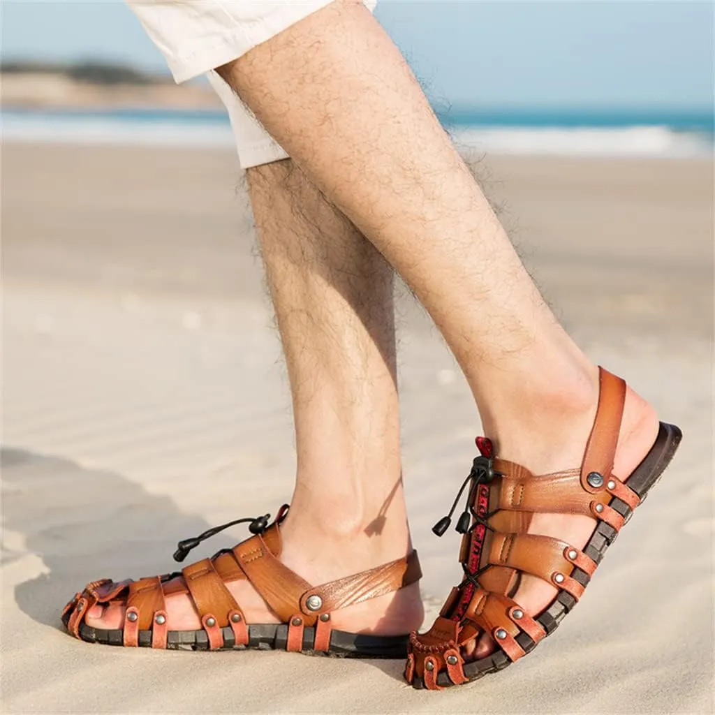 Veslexth Men's Cool Fisherman Sandals Summer Leather Outdoor Comfortable Slippers Casual Beach Swimming Shoes