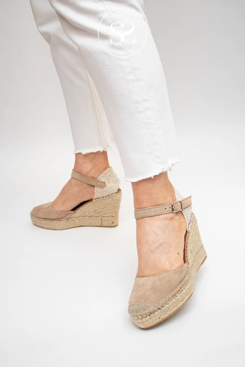 VIGUERA 1632 TAUPE LEATHER/SUEDE ESPADRILLE WEDGE SANDALS