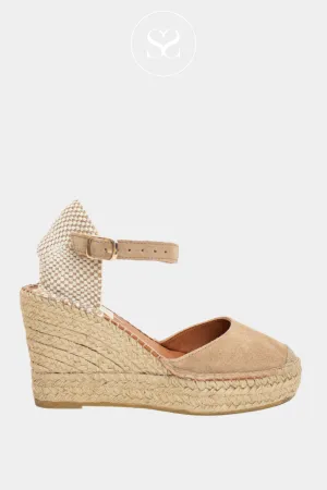 VIGUERA 1632 TAUPE LEATHER/SUEDE ESPADRILLE WEDGE SANDALS