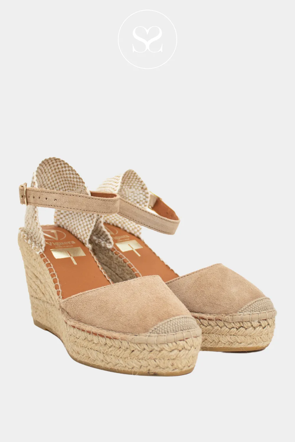VIGUERA 1632 TAUPE LEATHER/SUEDE ESPADRILLE WEDGE SANDALS