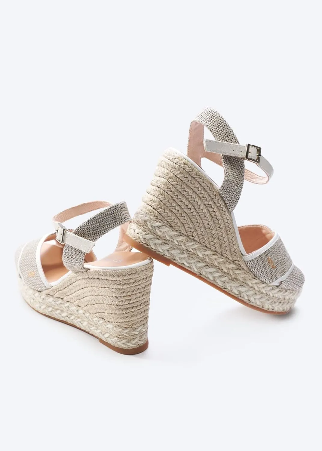 Viscata Empuria Women's Sandals 3 ¾ " espadrille wedge heels Spain Handmade. Platform ankle strap shoes made of soft, durable cotton canvas and woven with 100% natural jute and soft inner sole cushion