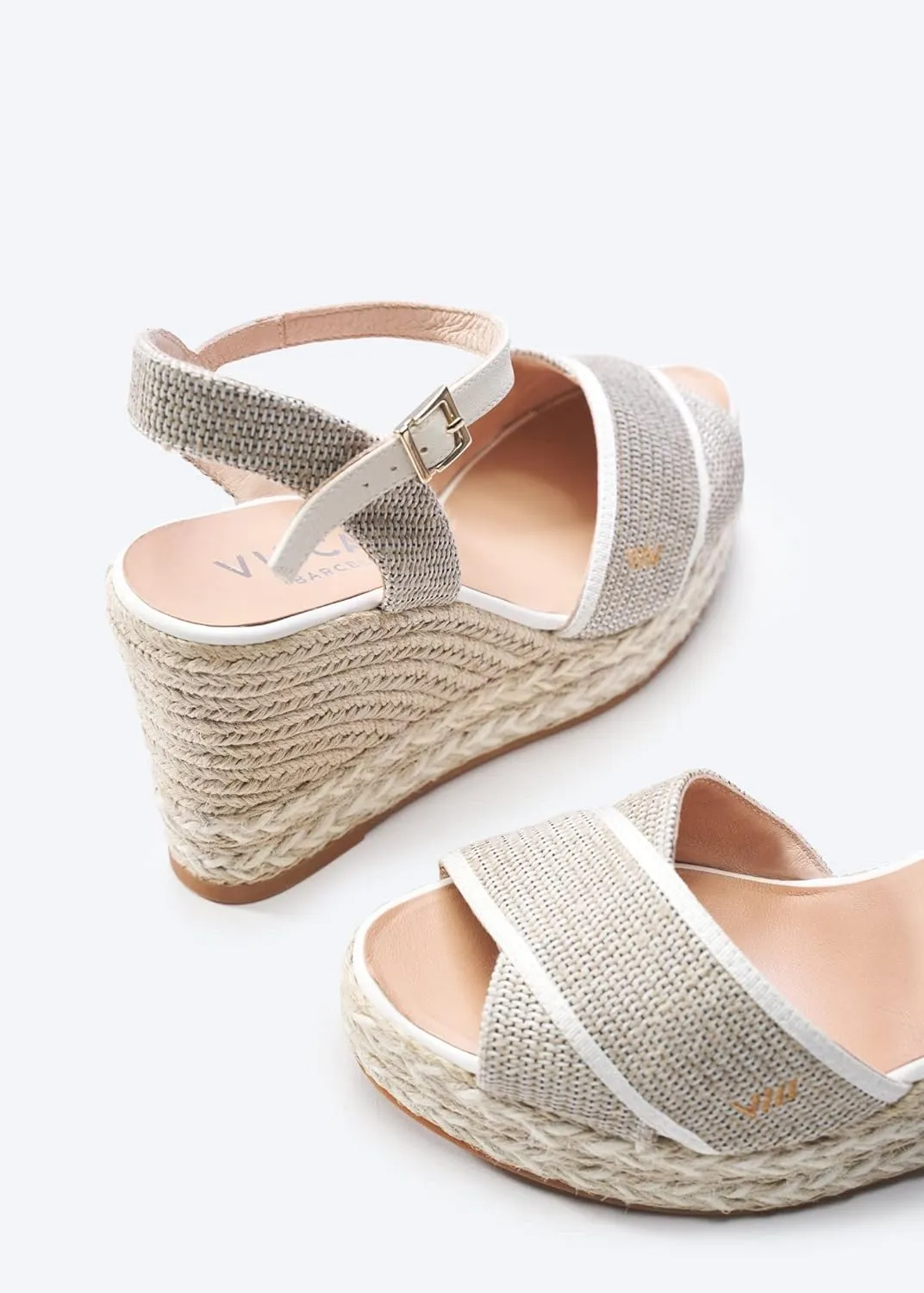 Viscata Empuria Women's Sandals 3 ¾ " espadrille wedge heels Spain Handmade. Platform ankle strap shoes made of soft, durable cotton canvas and woven with 100% natural jute and soft inner sole cushion