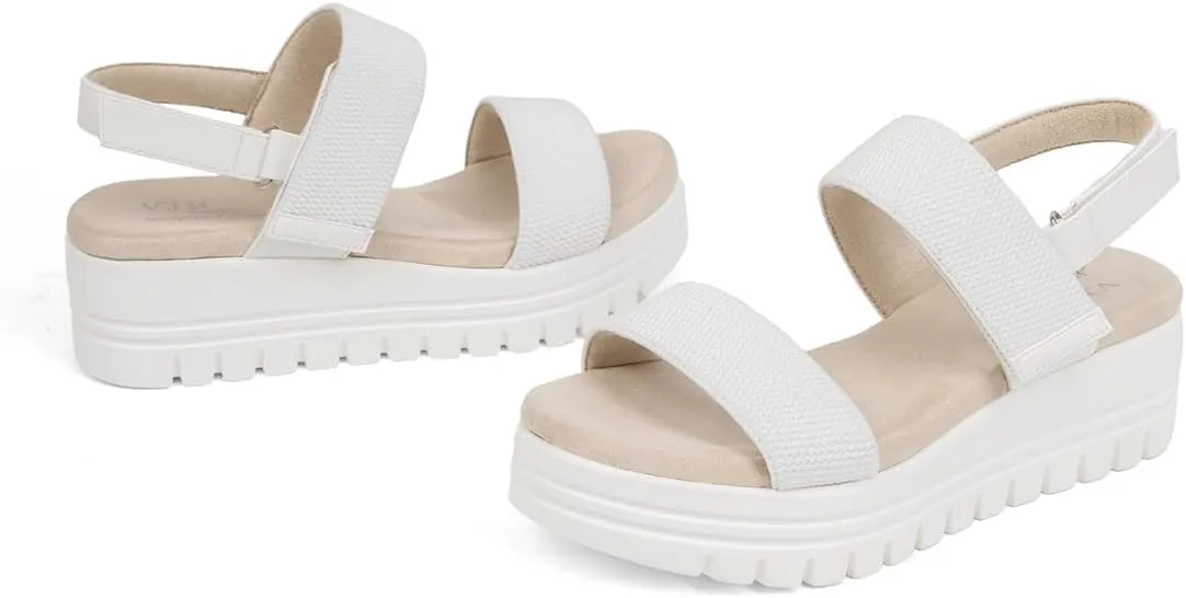VJH confort Women's Wedge Sandals, Open Toe Ankle Strap Casual Platform Sandals