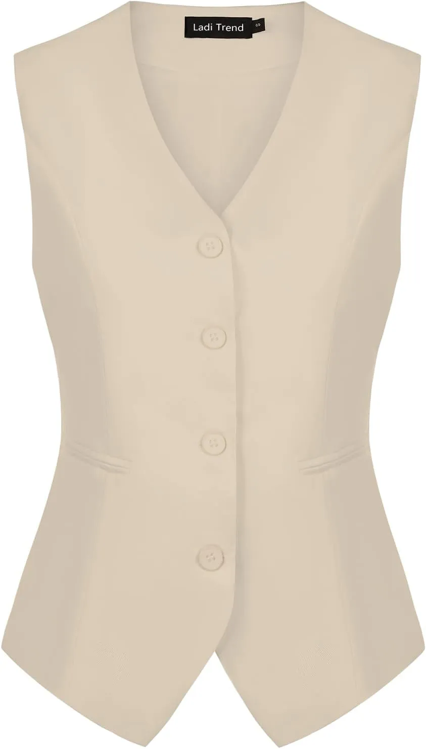 Waistcoat Vest for Women Fully Lined V-Neck Button Down Formal Fitted Dressy Suit Vest Coat with Pockets