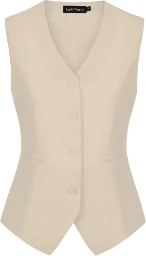 Waistcoat Vest for Women Fully Lined V-Neck Button Down Formal Fitted Dressy Suit Vest Coat with Pockets