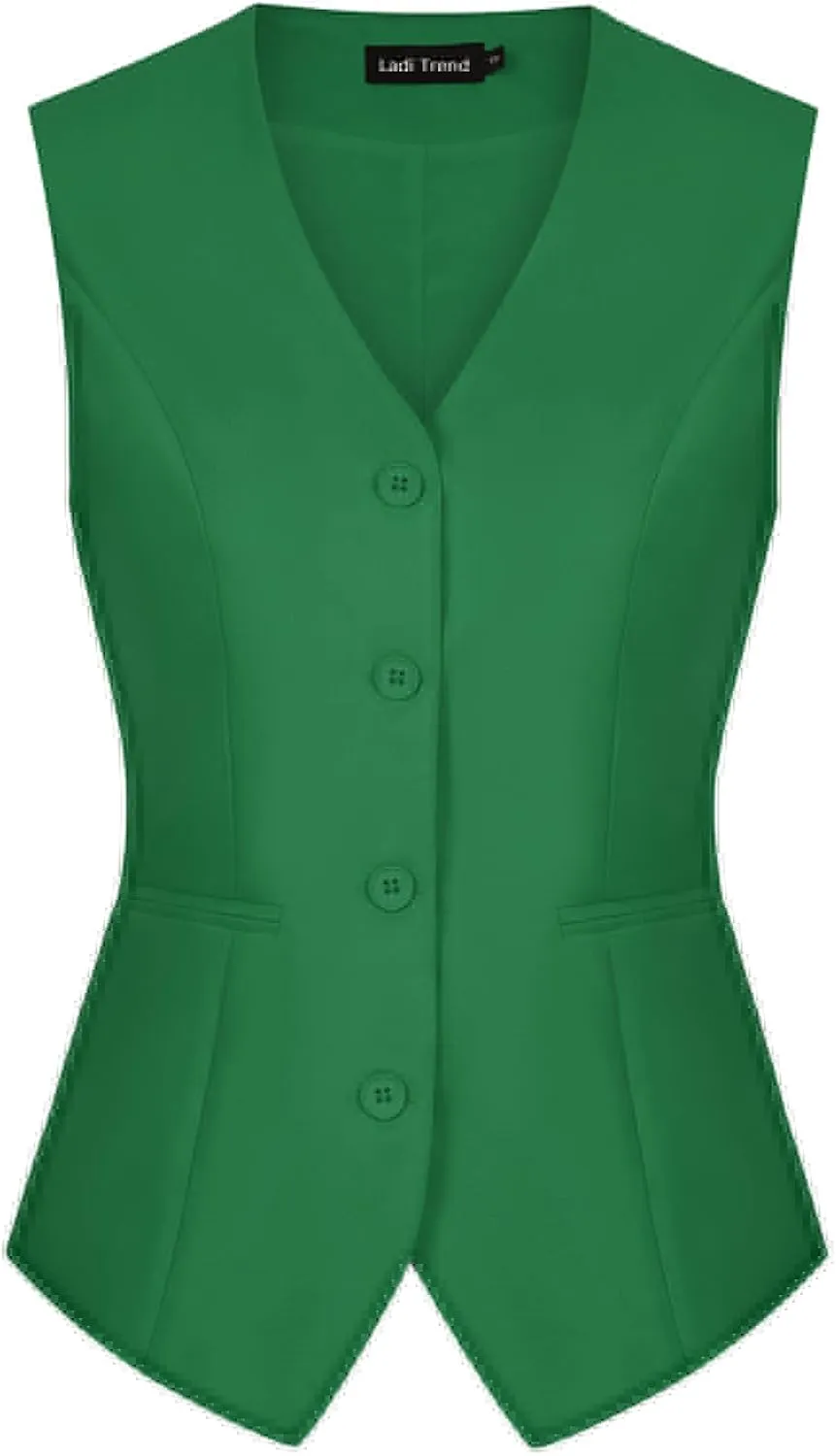 Waistcoat Vest for Women Fully Lined V-Neck Button Down Formal Fitted Dressy Suit Vest Coat with Pockets