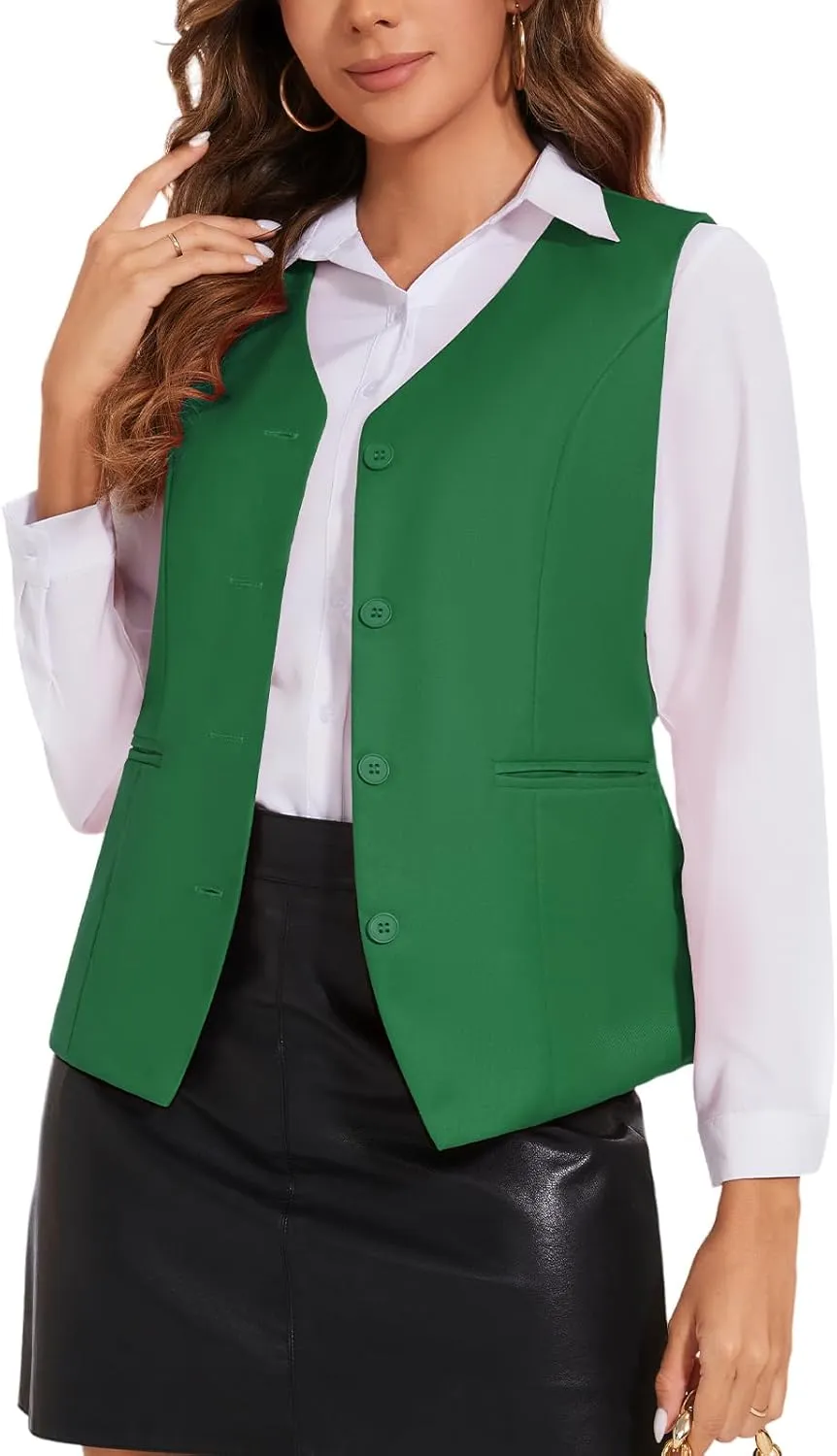 Waistcoat Vest for Women Fully Lined V-Neck Button Down Formal Fitted Dressy Suit Vest Coat with Pockets