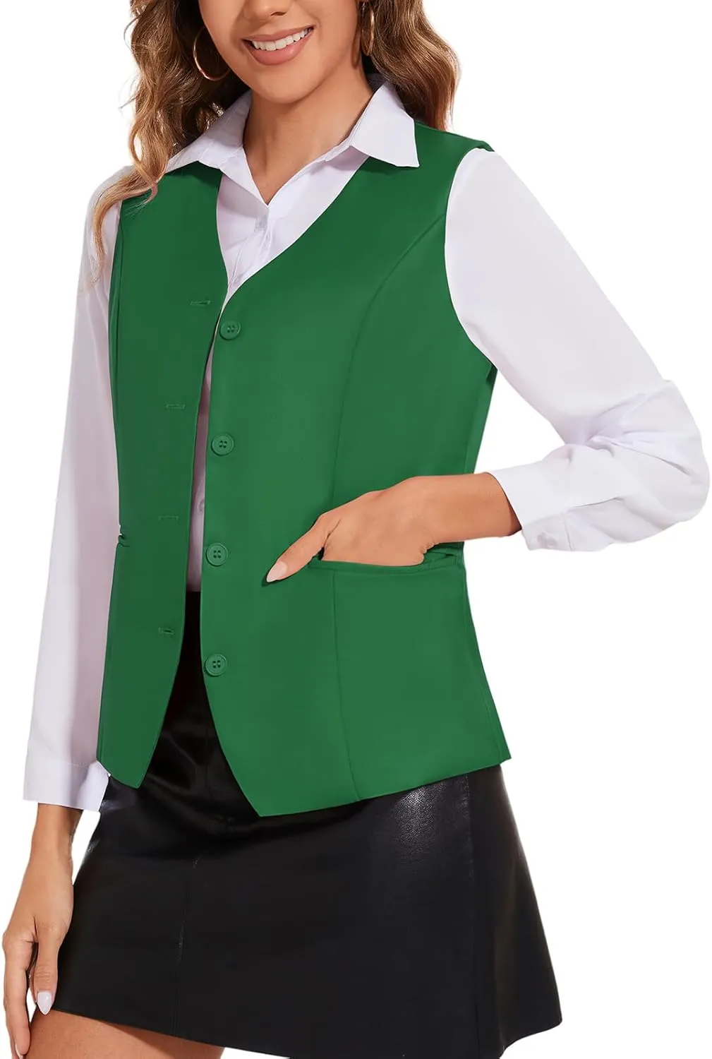 Waistcoat Vest for Women Fully Lined V-Neck Button Down Formal Fitted Dressy Suit Vest Coat with Pockets