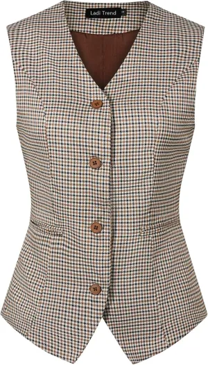 Waistcoat Vest for Women Fully Lined V-Neck Button Down Formal Fitted Dressy Suit Vest Coat with Pockets