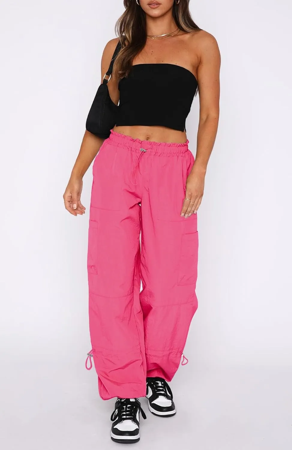 Waitfairy Cargo Pants Women Drawstring Elastic Waist Baggy Parachute Pants Woman Y2K Bottoms with Multiple Pockets