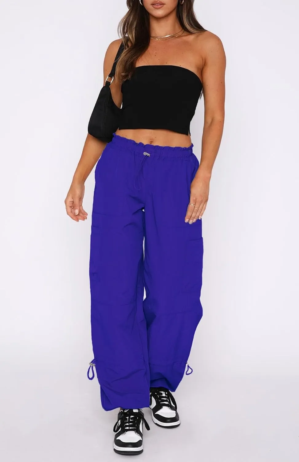 Waitfairy Cargo Pants Women Drawstring Elastic Waist Baggy Parachute Pants Woman Y2K Bottoms with Multiple Pockets