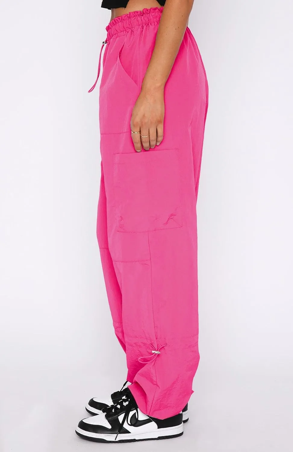 Waitfairy Cargo Pants Women Drawstring Elastic Waist Baggy Parachute Pants Woman Y2K Bottoms with Multiple Pockets
