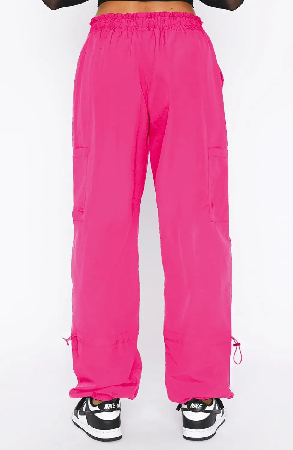 Waitfairy Cargo Pants Women Drawstring Elastic Waist Baggy Parachute Pants Woman Y2K Bottoms with Multiple Pockets