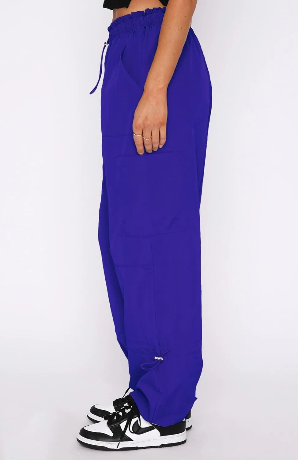 Waitfairy Cargo Pants Women Drawstring Elastic Waist Baggy Parachute Pants Woman Y2K Bottoms with Multiple Pockets