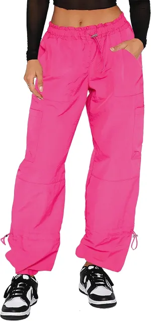 Waitfairy Cargo Pants Women Drawstring Elastic Waist Baggy Parachute Pants Woman Y2K Bottoms with Multiple Pockets