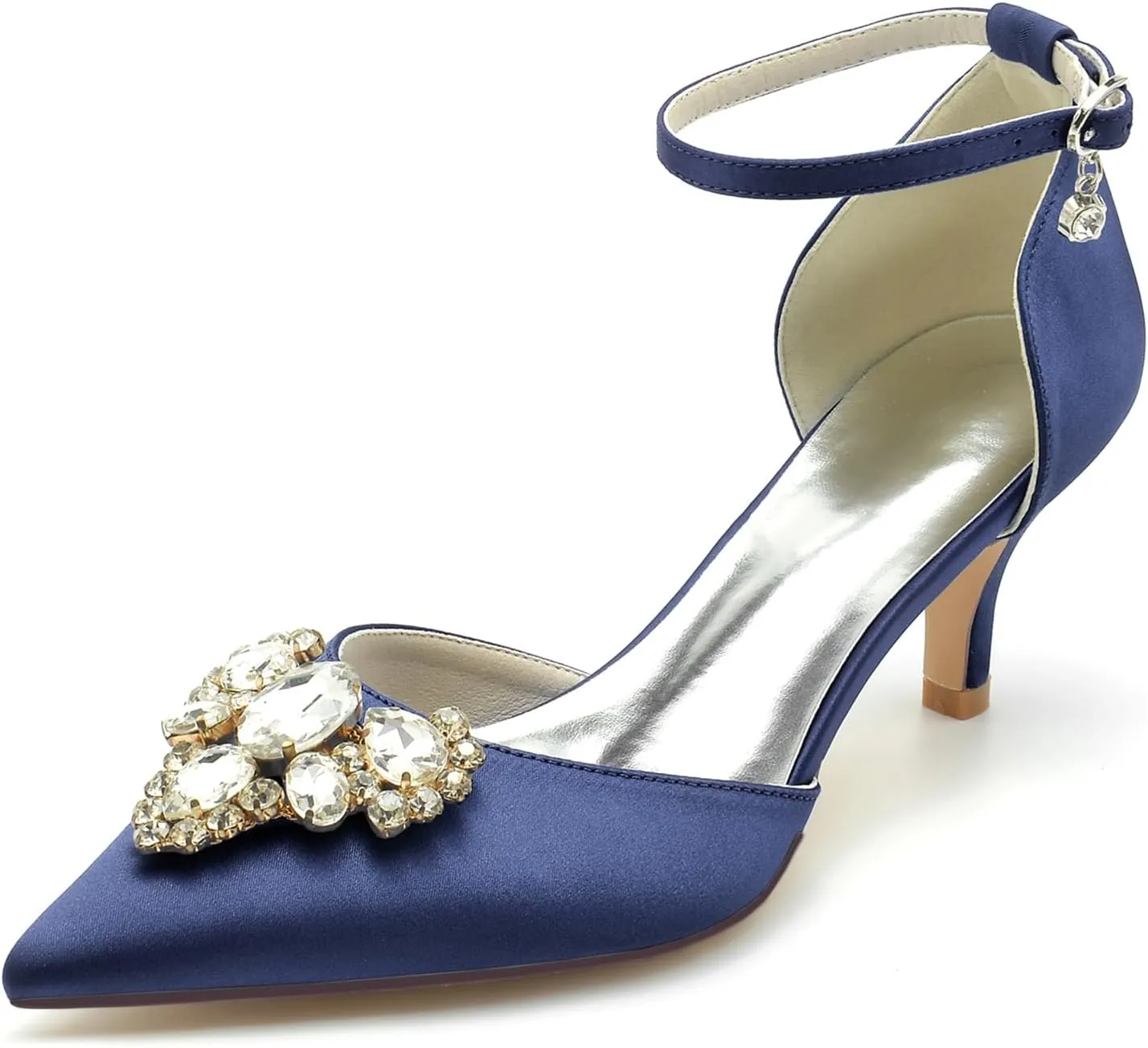 Wedding Shoes for Bride Glitter Wedding Women Ankle Strap Bridal Shoes Closed Toe Crystal Pointed Mid Heel