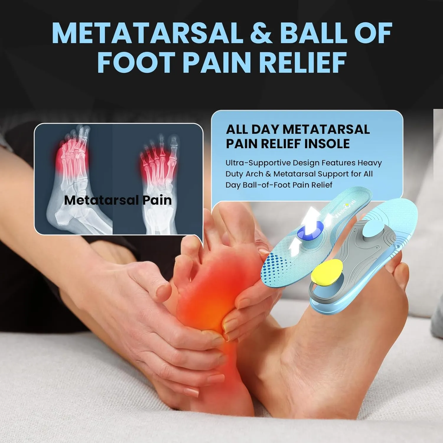 Welnove Orthotic Insoles for Morton's Neuroma - Metatarsalgia & Heel Spur Relief, Arch Support Inserts for Men & Women, Gel Cushioned for All-Day Comfort- 8-9 Men, 10-11 Women