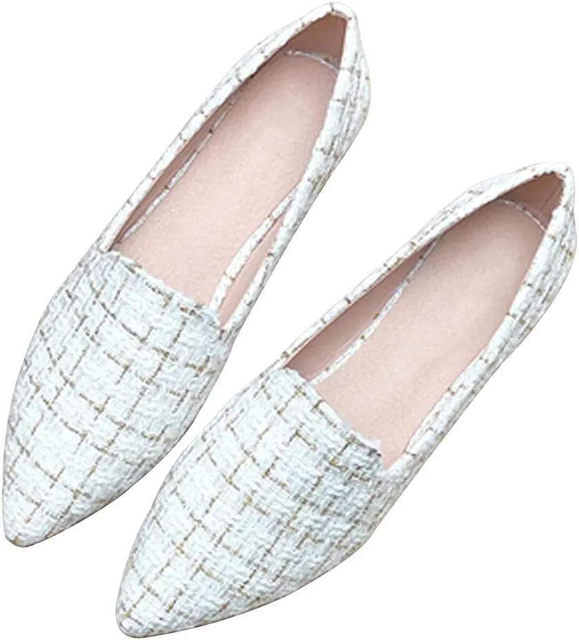 WENJIAZHIZHI Ballet Flats for Women Comfortable Women's Flats Memory Foam Slip on Pointed Toe Flats Shoes Women Solid
