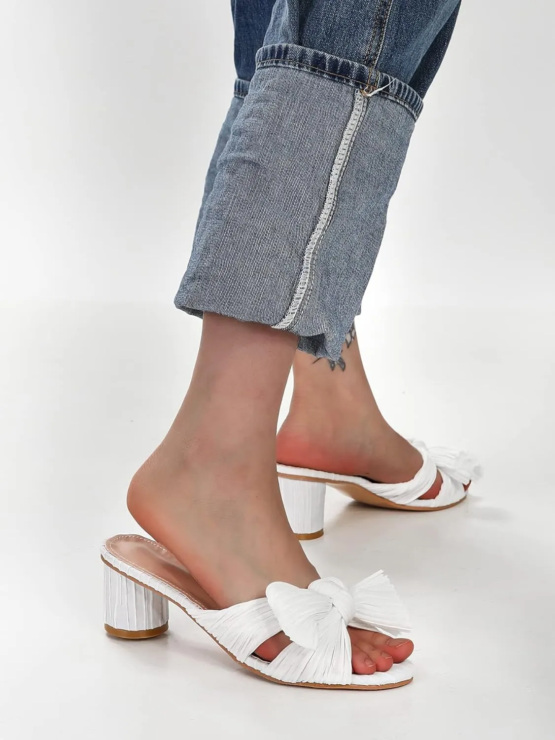 WENJIAZHIZHI Womens Bow-Knot Heeled Sandals Dress Pumps Shoes for Women Chunky Block Heels Dressy Summer Sexy Wedding Party