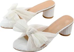 WENJIAZHIZHI Womens Bow-Knot Heeled Sandals Dress Pumps Shoes for Women Chunky Block Heels Dressy Summer Sexy Wedding Party