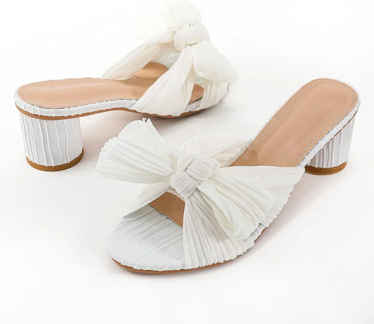 WENJIAZHIZHI Womens Bow-Knot Heeled Sandals Dress Pumps Shoes for Women Chunky Block Heels Dressy Summer Sexy Wedding Party