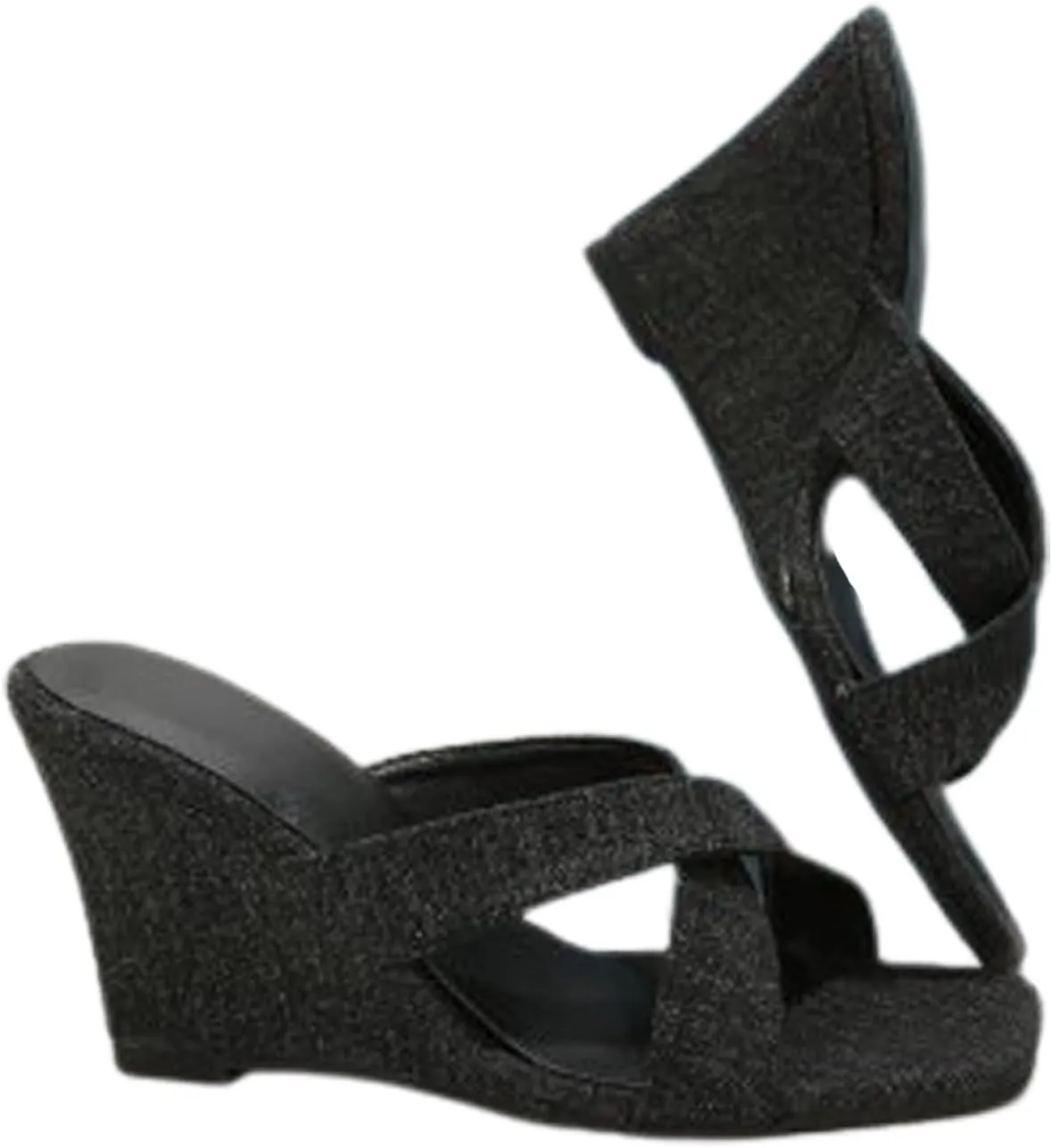 WENOREG Women's Square Toe Crossover Strap Platforms Wedge Sandals,Summer Fashion Open Toe Denim Comfortable Slip On Casual High Heels Sandals Dress Heels Wedges Slippers