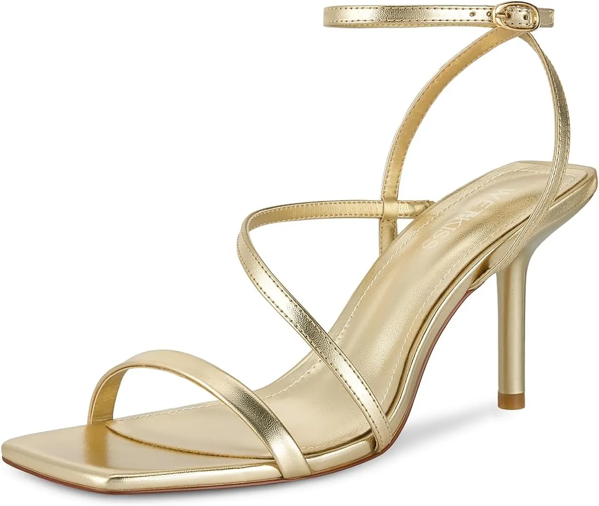 wetkiss Womens Sandals Square Toe Strappy Heels Ankle Strap Sexy Stiletto High Heel for Women Summer Dress Shoes Wedding