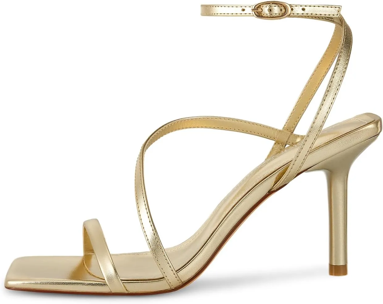 wetkiss Womens Sandals Square Toe Strappy Heels Ankle Strap Sexy Stiletto High Heel for Women Summer Dress Shoes Wedding