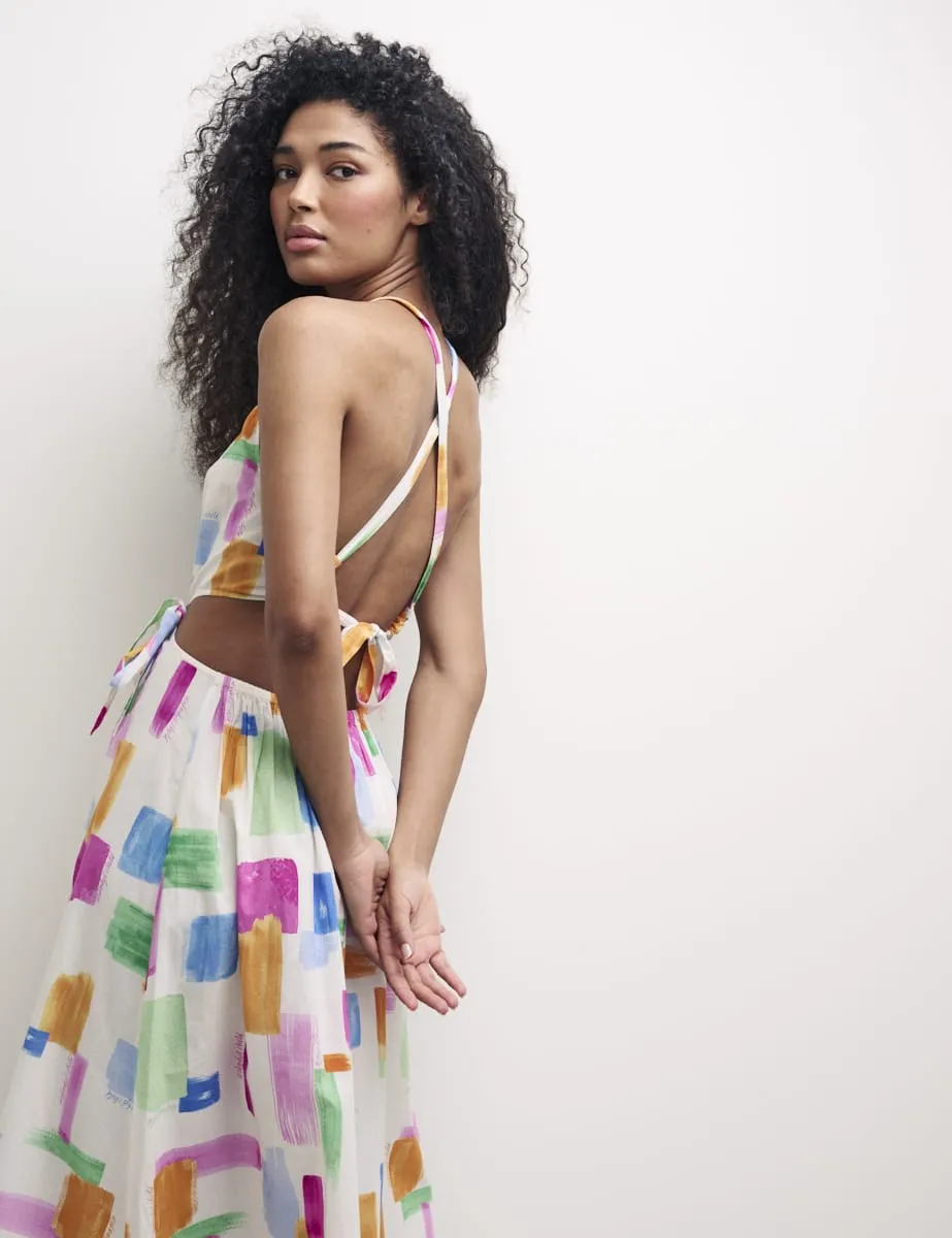 White Watercolour Halter Neck Christina Midi Dress