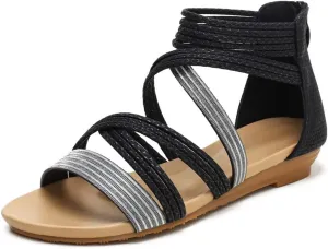 WOJWSKI Women's Flat Sandal Flip Flops Open Toe Strap Zipper Back Flatform Wedge Sandals Beach Summer Shoes