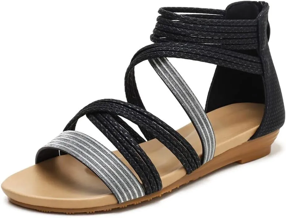 WOJWSKI Women's Flat Sandal Flip Flops Open Toe Strap Zipper Back Flatform Wedge Sandals Beach Summer Shoes
