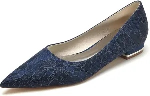 Women Ballet Flats Prom Evening Bridal Party Dress Shoes Lace Flat Wedding Shoes Pointed Toe Slip on