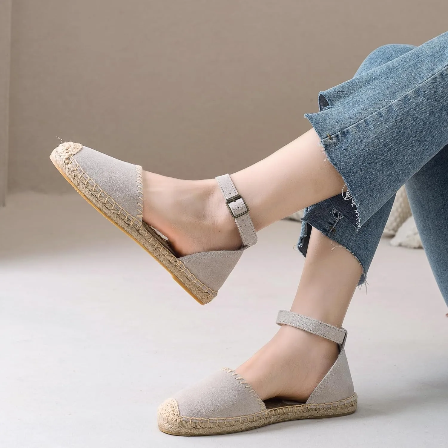 Women Espadrille Lace Up Flats Comfortable Summer Breathable Espadrille Sandals Adjustable Shoelace Dating Work Travel