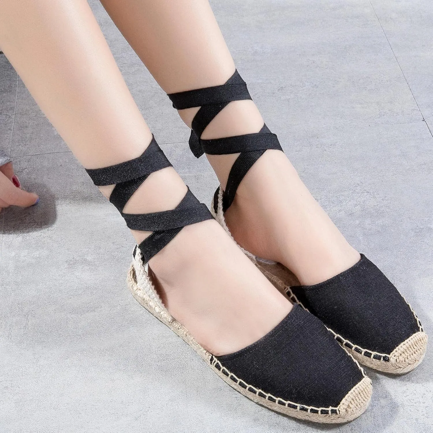 Women Espadrille Lace Up Flats Comfortable Summer Breathable Espadrille Sandals Adjustable Shoelace Dating Work Travel