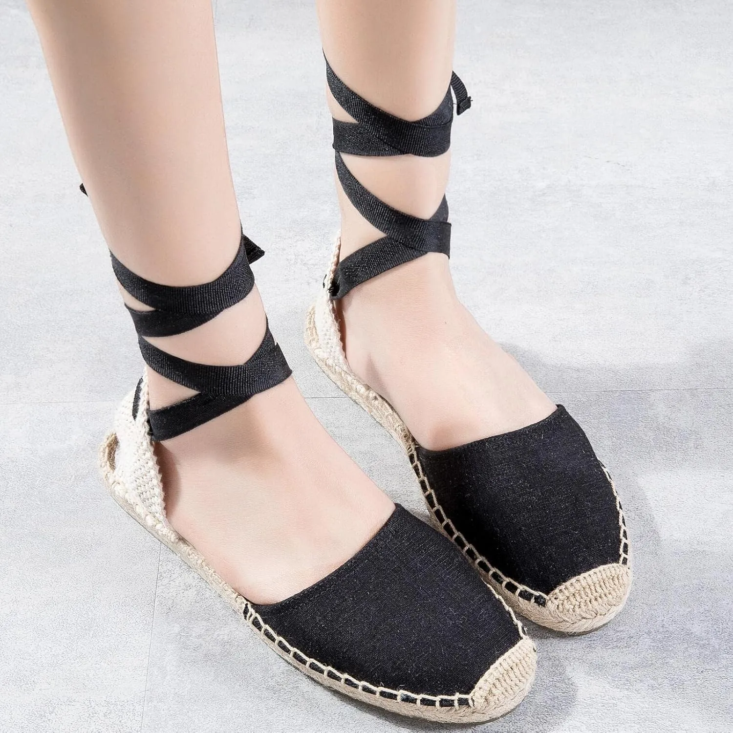 Women Espadrille Lace Up Flats Comfortable Summer Breathable Espadrille Sandals Adjustable Shoelace Dating Work Travel