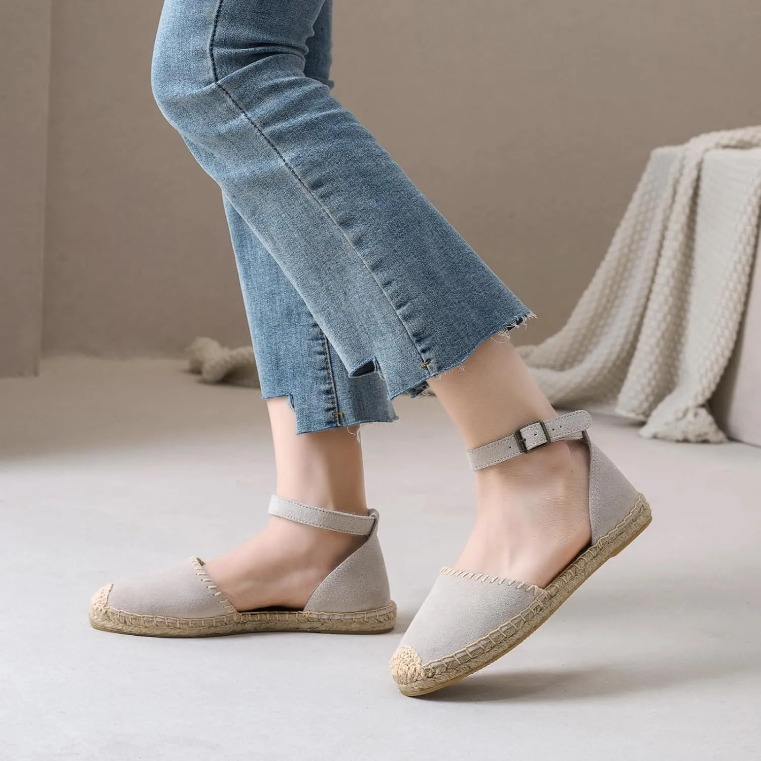 Women Espadrille Lace Up Flats Comfortable Summer Breathable Espadrille Sandals Adjustable Shoelace Dating Work Travel